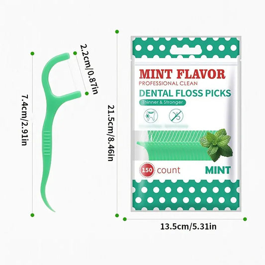 2 Bags 300pcs Disposable Mint Floss, Family Size Dental Floss Sticks, Includes 2 Convenient Mint Floss Rolls, Oral Care Essentials, Tooth Floss