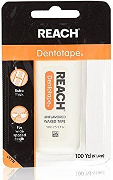 Reach Dentotape Waxed Dental Floss with Extra Wide Cleaning Surface for Large Spaces between Teeth, Unflavored, 100 Yards (Pack of 3)