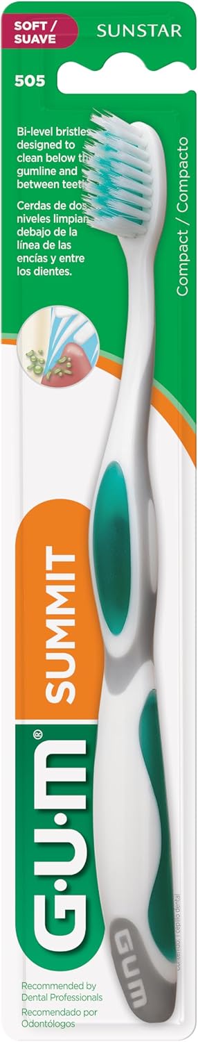 GUM Summit+ Soft Toothbrush, 505ECM12, Compact Head, Soft Bristles, Professional Sample, 1 Count(Pack of 12)