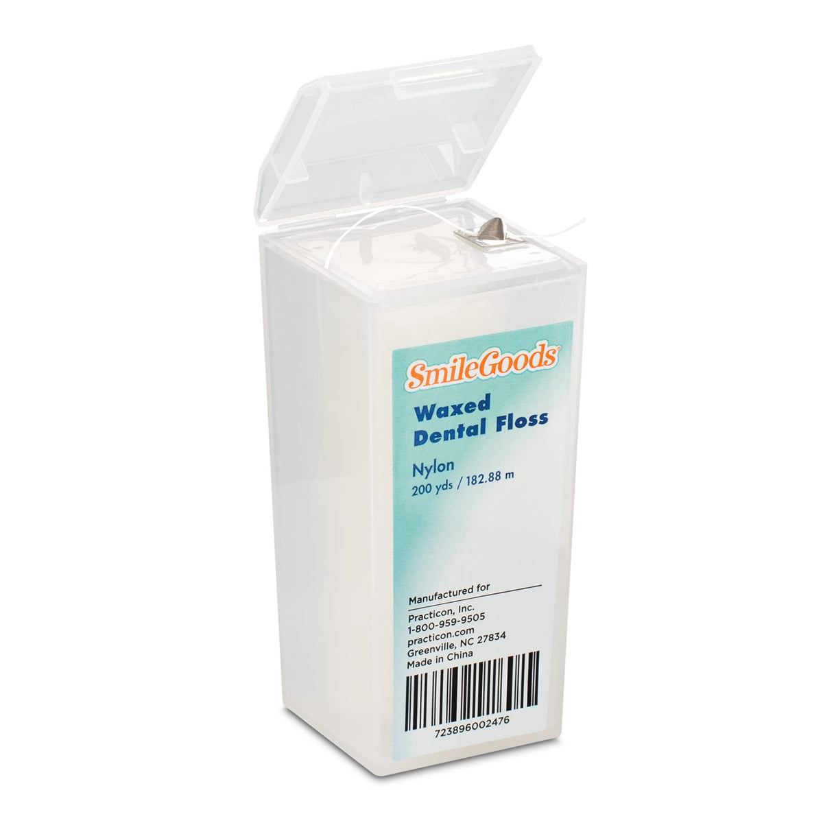 Practicon SmileGoods Unwaxed 200 Yard Dental Floss, Shred Resistant Nylon, Noncoated, Wax Less, Wax Free Floss, 1 Pack