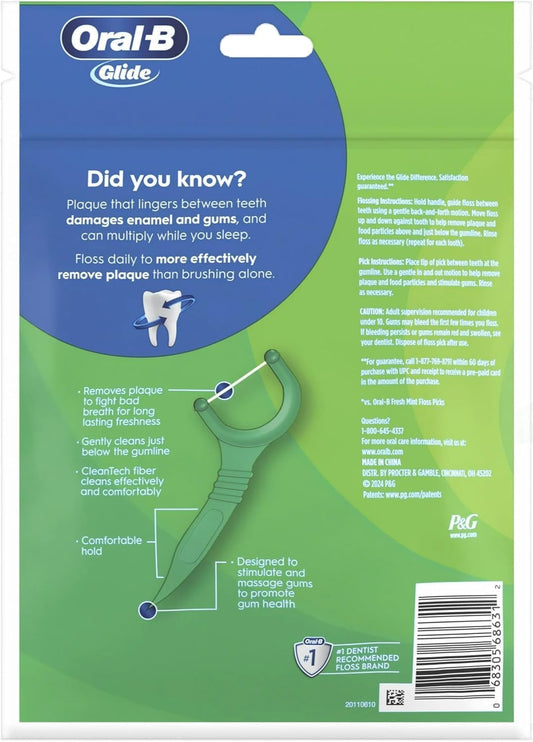 Oral-B Complete Glide Dental Floss Picks Plus Scope Outlast, Long Lasting Mint, 75 Dental Floss Picks, Pack of 6
