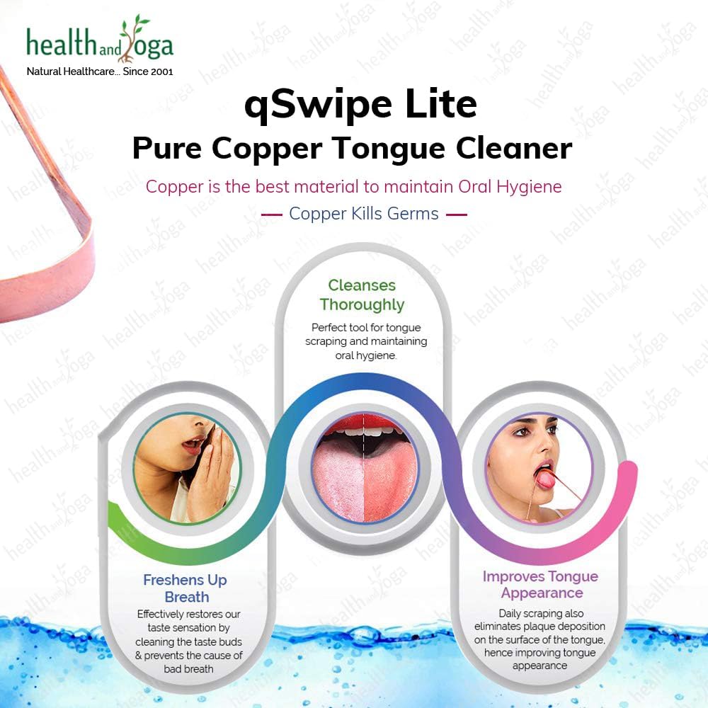 HealthAndYoga™ qSwipe Lite Copper Tongue Cleaners (Pack of 6) – Prevents Bad breath, Improves taste- Flexible, Curved ends provide good grip – Complete Oral Care/Hygiene for Travel/Office/Home