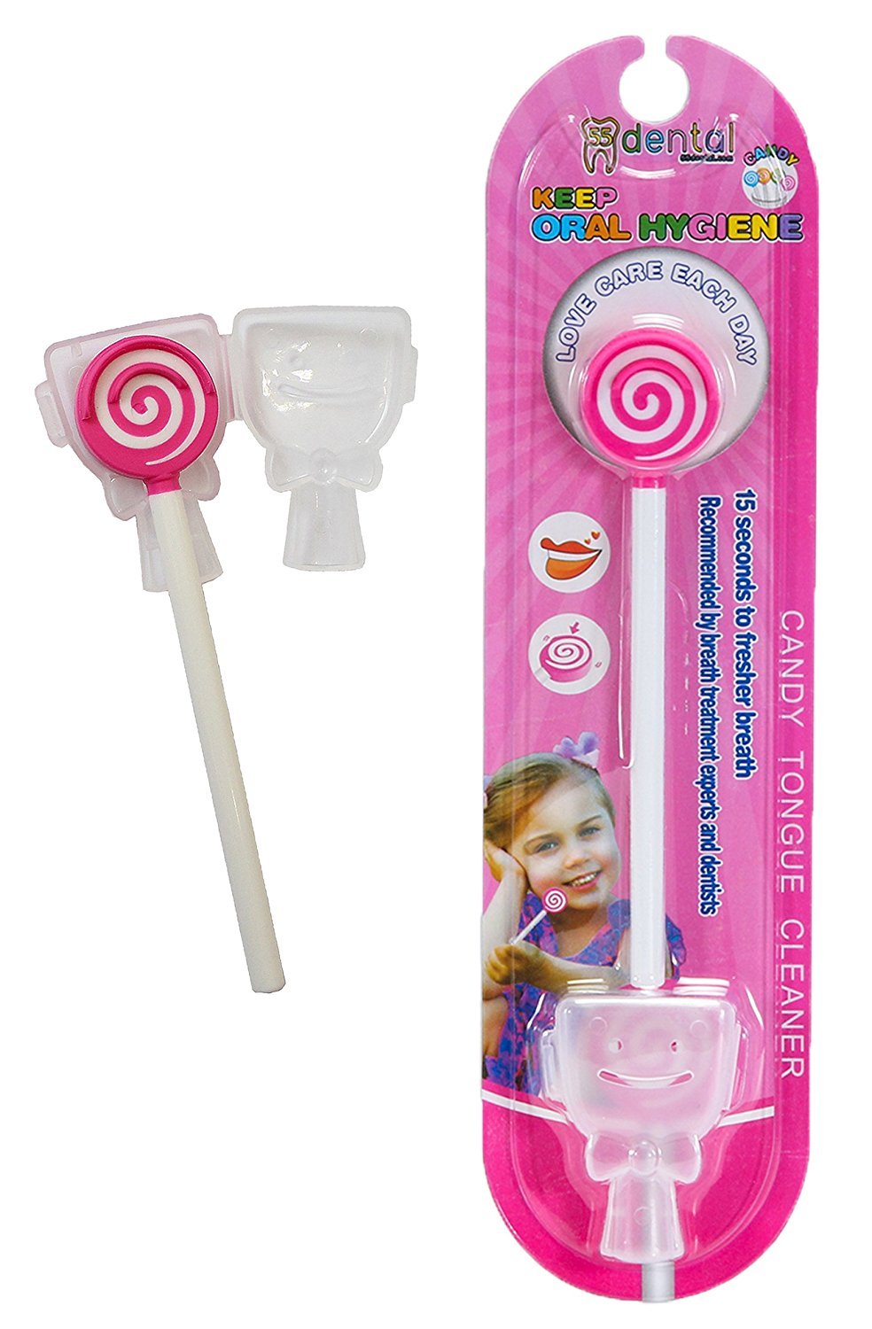 Kids Tongue Scraper or Cleaner Set – Pack of 4 BPA-Free Plastic Dental Scrapers Helps Freshen Bad Breath, Remove Gunk – Multicolored with Easy-to-Grasp Handles and Brush Covers by 55Dental, Ages 2+