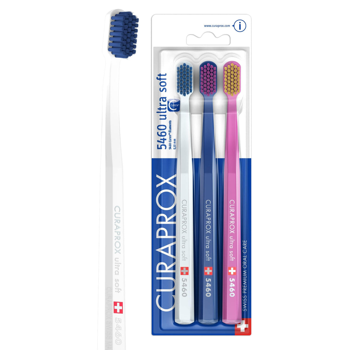 Curaprox CS 5460 Ultra-Soft Toothbrush, Random Colors, 3-Pack, Swiss Made