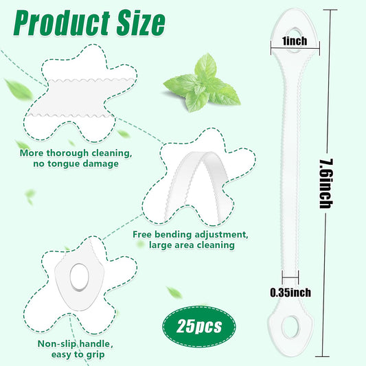 25 Count Disposable Tongue Scraper, Plastic Tongue Cleaner for Adults Kids