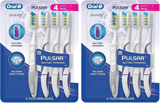 Oral B 3D White Luxe 4 Count ( Pack of 1) Pulsar Battery Powered Toothbrushes