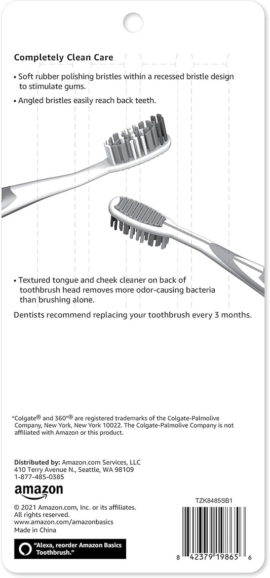 Amazon Basics Orbit Toothbrushes, Soft Bristles, Full Size, 4 Count, Assorted Colors (Previously Solimo)