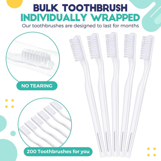 Chengu 200 Pcs Individually Wrapped Bulk Toothbrush, Disposable Toothbrush