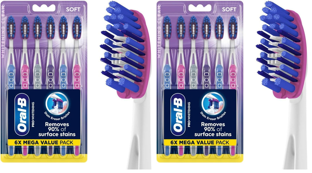 Oral-B 3D White Deep Stain Remover toothbrushes, 6 Count Toothbrush Soft, Removes 90% of Surface Stains, whitens Teeth, deep Reach, removes Plaque and Stains Tooth Brush