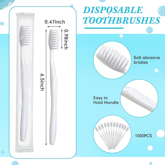 Tessco for you 1000 Pcs Disposable Toothbrushes Bulk Individually, White