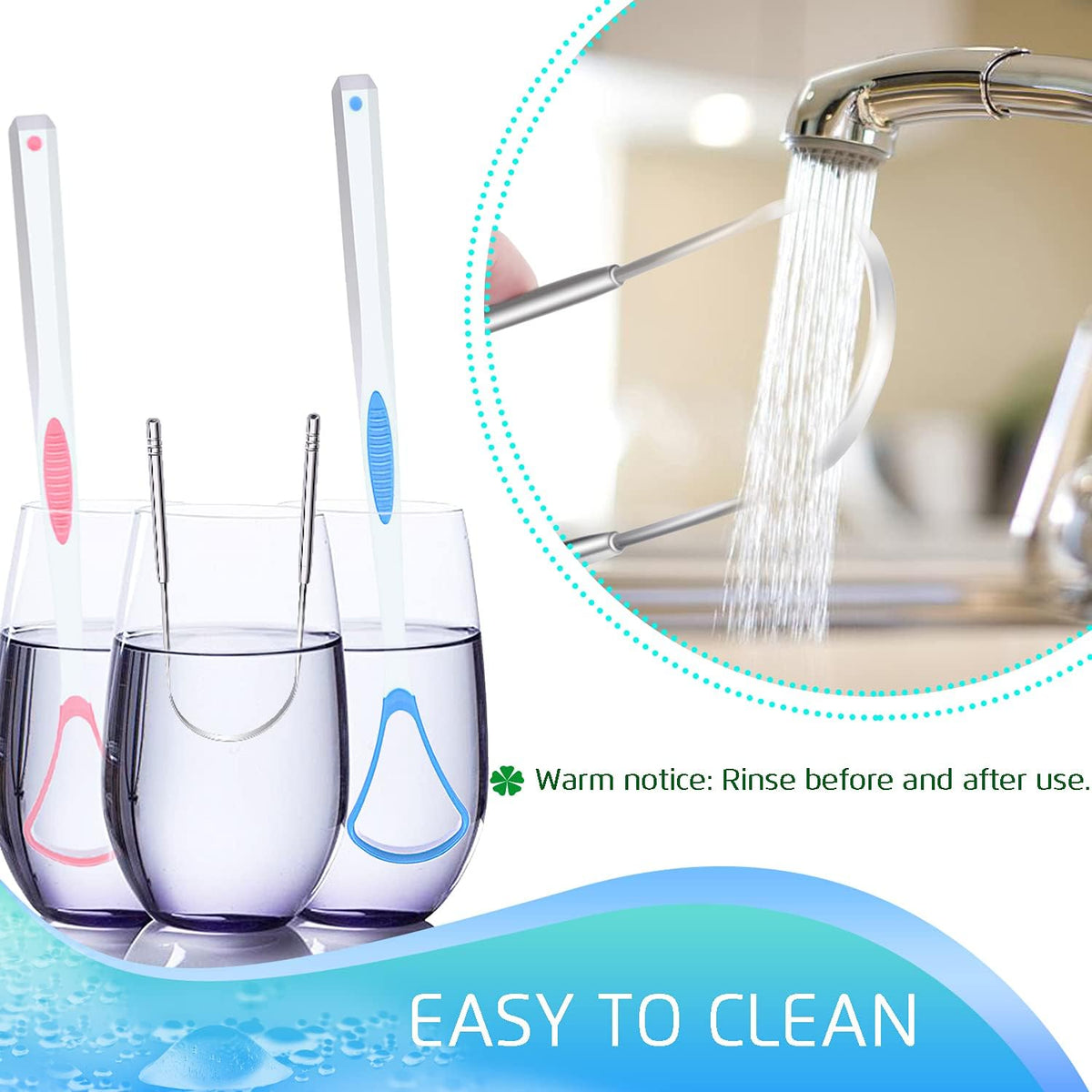 4PCS Tongue Scraper, Stainless Steel Tongue Cleaners, 100% BPA Free Fresher Tongue Tools, Healthy Oral Hygiene Brushes, Medical Grade Reusable Stainless Steel, Eliminate Bad Breath