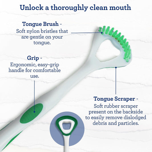GuruNanda Dual Action Tongue Scraper & Brush for Bad Breath Treatment, 1 ct