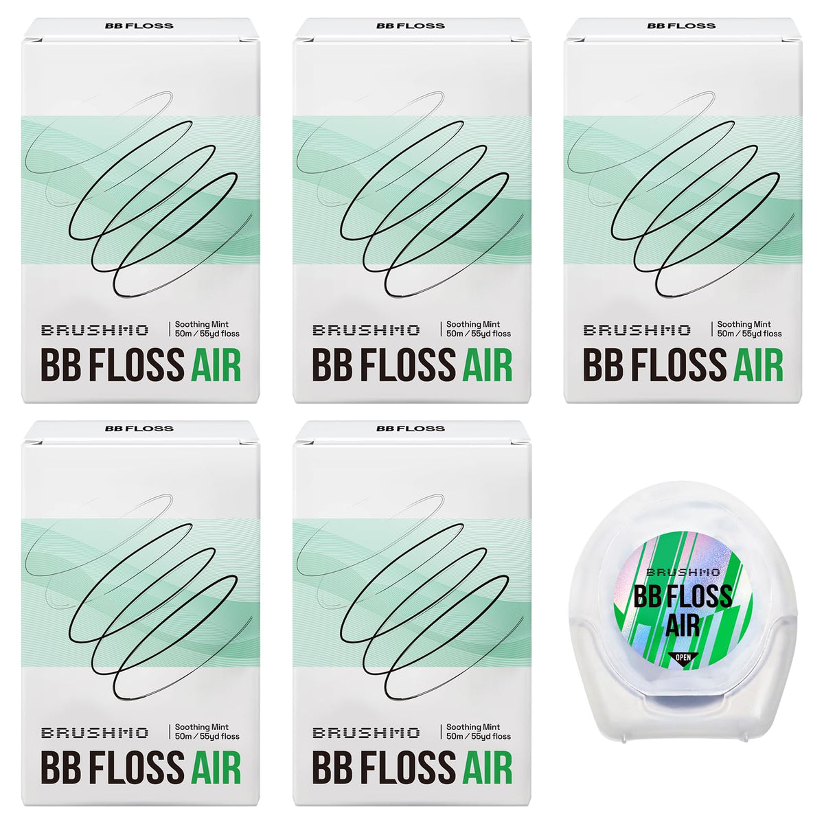 Brushmo Black Floss (BBFloss) - Expanding Floss, Gum-Friendly Soothing Mint Dental Floss, Natural Vegan Wax to Remove Plaque from Teeth, US-Dentist Designed PTFE & PFAS Free Oral Care, 1 Spool, 55 yd