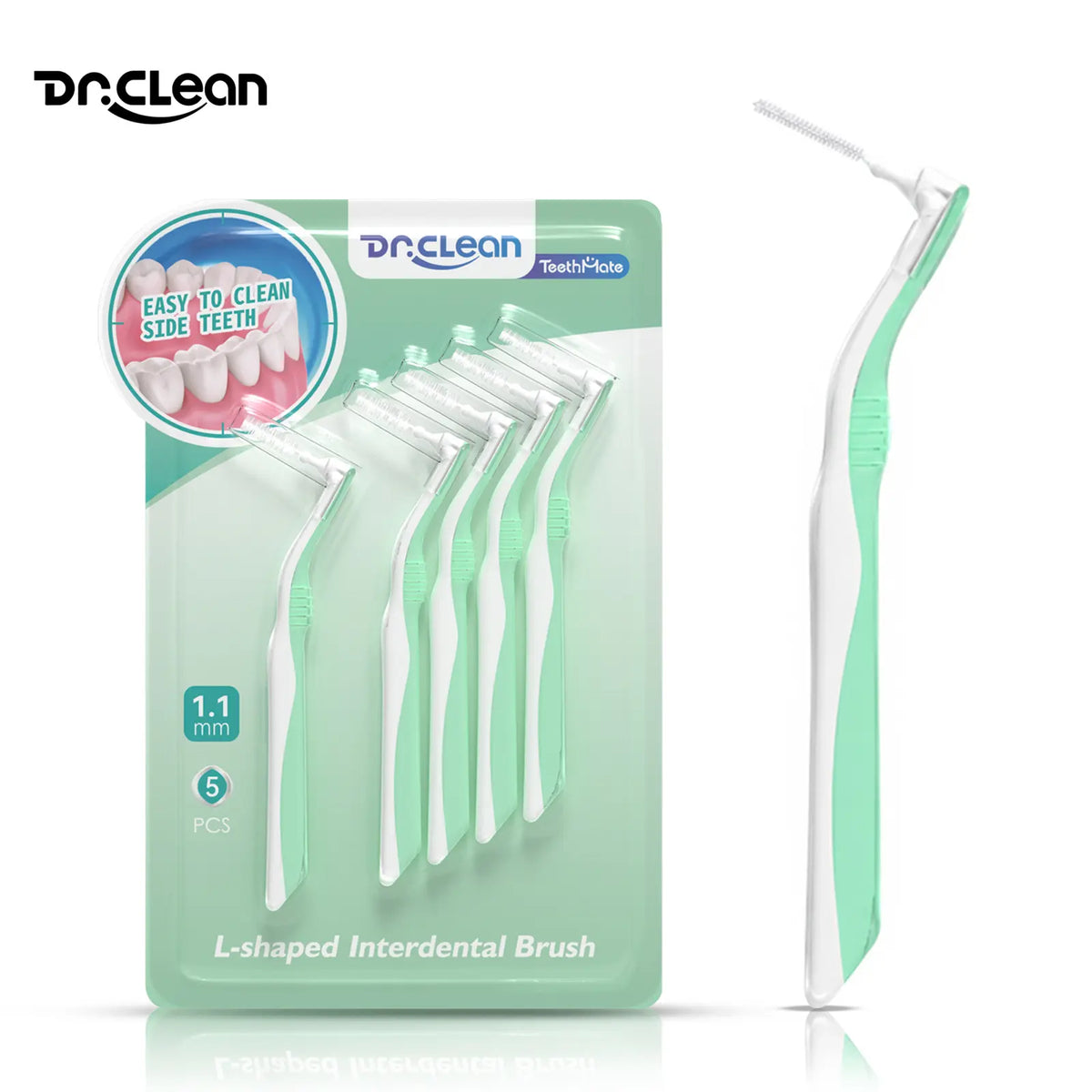 Dr.Clean NEW L-Shaped Interdental Brush Oral Care Set - Daily Use, 0.7-1.1mm Soft Bristles, Storage Case, 20/30/60 Packs, Suitable for Braces, Sensitive Gums, Effective Plaque Removal