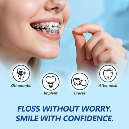 2 Pack 3-in-1 Orthodontic Floss, 160 Pre-Cut Strands with Threader & Spongy Brush, Professional Deep Cleaning Dental Floss for Teens & Adults, Ideal for Braces, Dental Bridges and Implants Oral Care