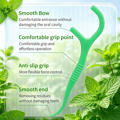 2 Bags 300pcs Disposable Mint Floss, Family Size Dental Floss Sticks, Includes 2 Convenient Mint Floss Rolls, Oral Care Essentials, Tooth Floss