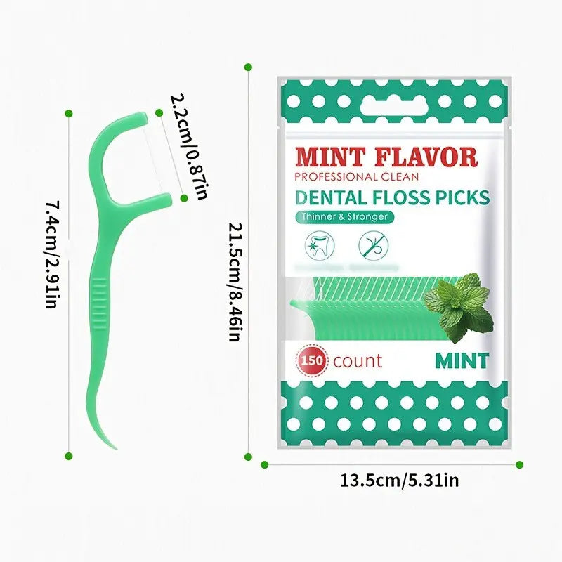 2 Bags 300pcs Disposable Mint Floss, Family Size Dental Floss Sticks, Includes 2 Convenient Mint Floss Rolls, Oral Care Essentials, Tooth Floss