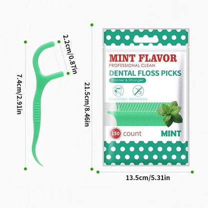 2 Bags 300pcs Disposable Mint Floss, Family Size Dental Floss Sticks, Includes 2 Convenient Mint Floss Rolls, Oral Care Essentials, Tooth Floss