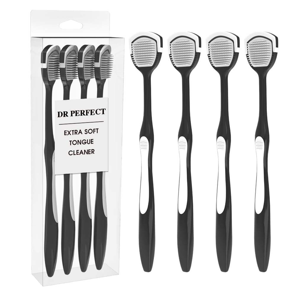 DR PERFECT Soft Tongue Brush Scraper Cleaner Helps Fight Bad Breath Clean Your Tongue Without Hurt Pack Of 4 (GREEN PURPLE BLUE PINK)