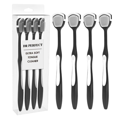 DR PERFECT Soft Tongue Brush Scraper Cleaner Helps Fight Bad Breath Clean Your Tongue Without Hurt Pack Of 4 (GREEN PURPLE BLUE PINK)