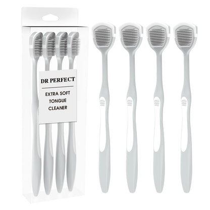 DR PERFECT Soft Tongue Brush Scraper Cleaner Helps Fight Bad Breath Clean Your Tongue Without Hurt Pack Of 4 (GREEN PURPLE BLUE PINK)