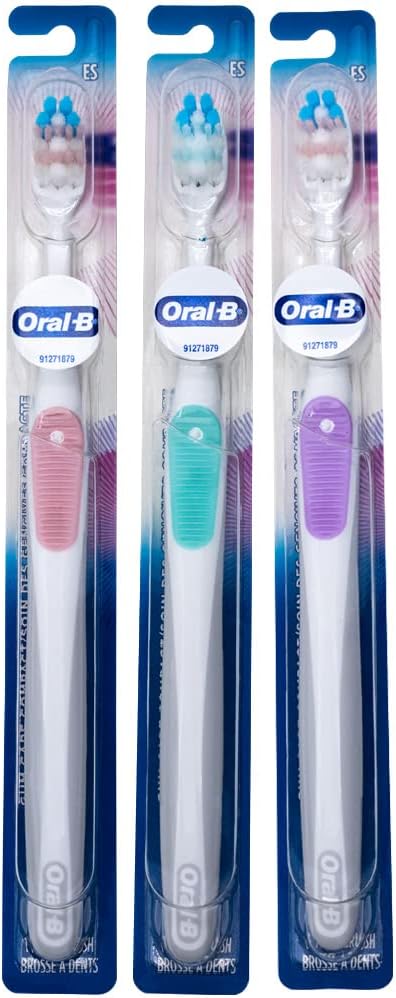 Oral-B Gum Care Extra Soft Toothbrush for Sensitive Teeth and Gums, Compact Small Head, (Colors Vary) - Pack of 3