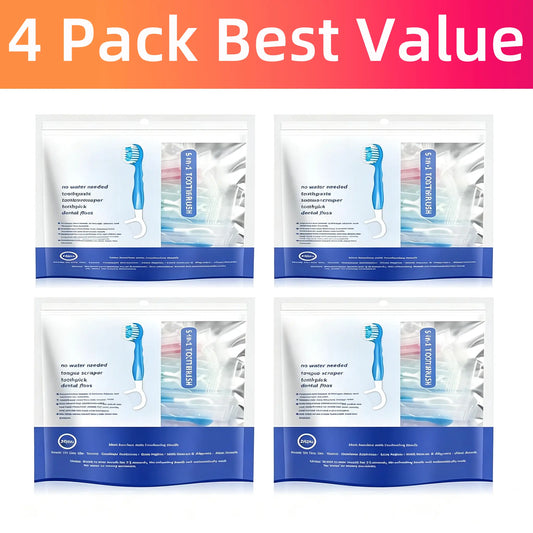 【For Date Nights】26/52 PCS Disposable Toothbrushes，5-in-1 Mini Brushes with Toothpaste & Toothpick, Individually Wrapped, 4 Flavors On-The-Go Toothbrush for Work Travel