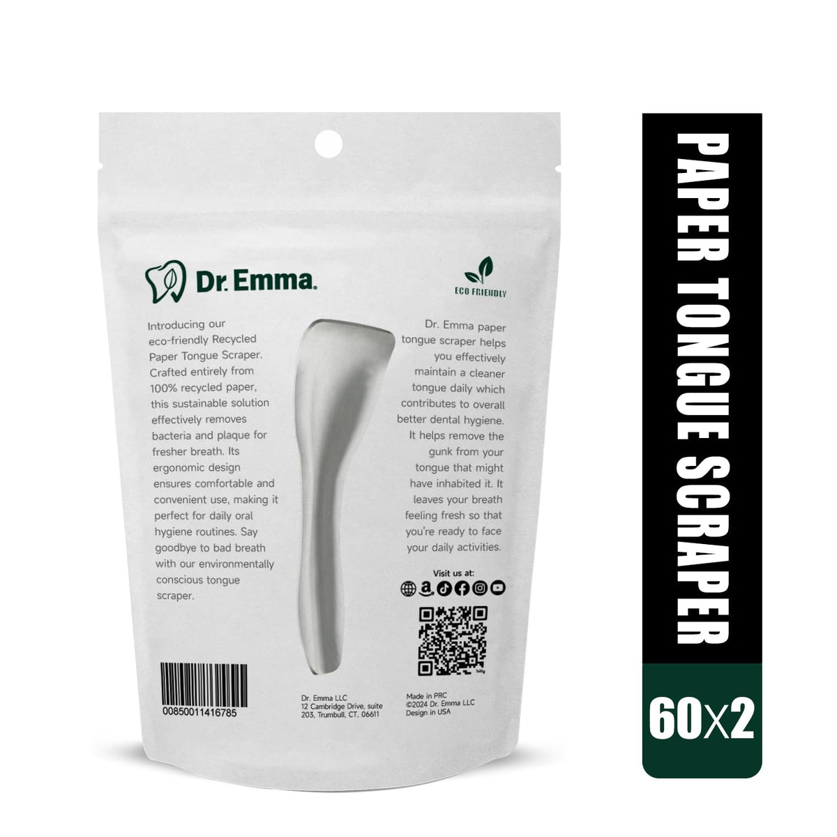 Dr. Emma Tongue Scraper, Disposable Tongue Cleaner for Adults, Paper Hygienic Scraper, Clean Tongue, Promote Fresh Breath, 60 Count (Pack of 1)