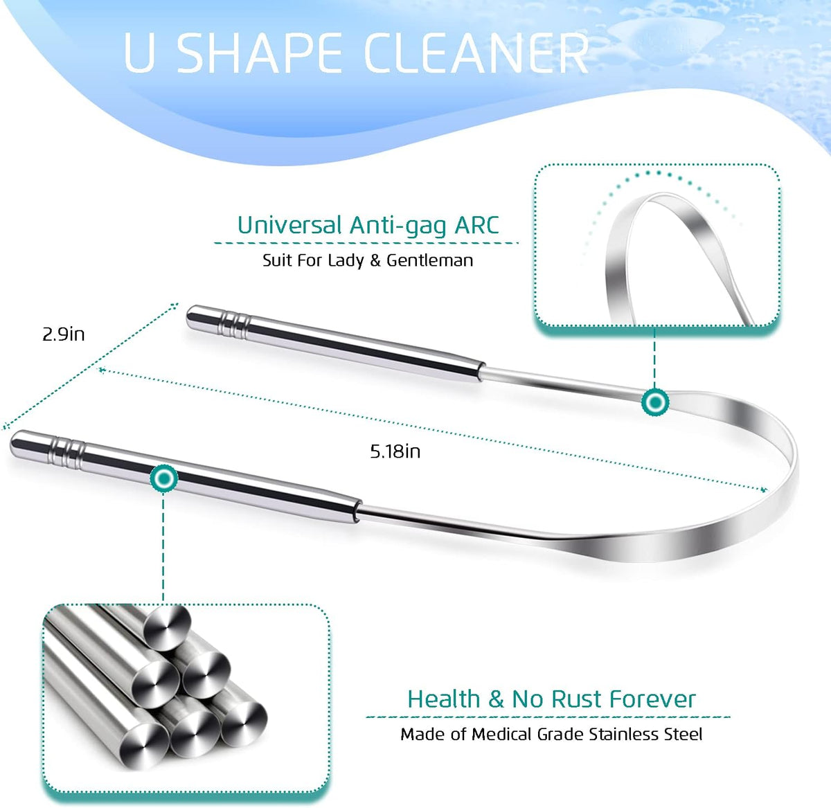 4PCS Tongue Scraper, Stainless Steel Tongue Cleaners, 100% BPA Free Fresher Tongue Tools, Healthy Oral Hygiene Brushes, Medical Grade Reusable Stainless Steel, Eliminate Bad Breath