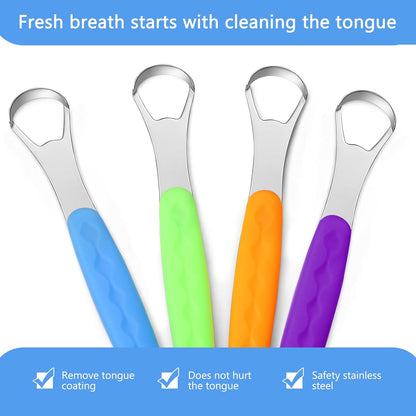 4 Pcs Tongue Scraper Cleaner Adults Kids,Purple, Orange, Blue and Green