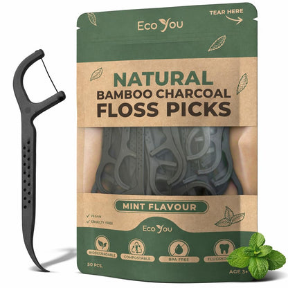 Biodegradable Floss Picks | 100 Count (2 Pack) | Mint Flavor, Candelilla Wax | Sustainable & Reusable | Vegan & Cruelty-Free | Bamboo Floss Picks, Bamboo Toothpicks