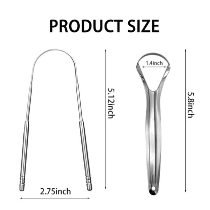 2 Pack Tongue Scraper for Adults, Stainless Steel Tongue Cleaners
