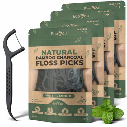Biodegradable Floss Picks | 100 Count (2 Pack) | Mint Flavor, Candelilla Wax | Sustainable & Reusable | Vegan & Cruelty-Free | Bamboo Floss Picks, Bamboo Toothpicks