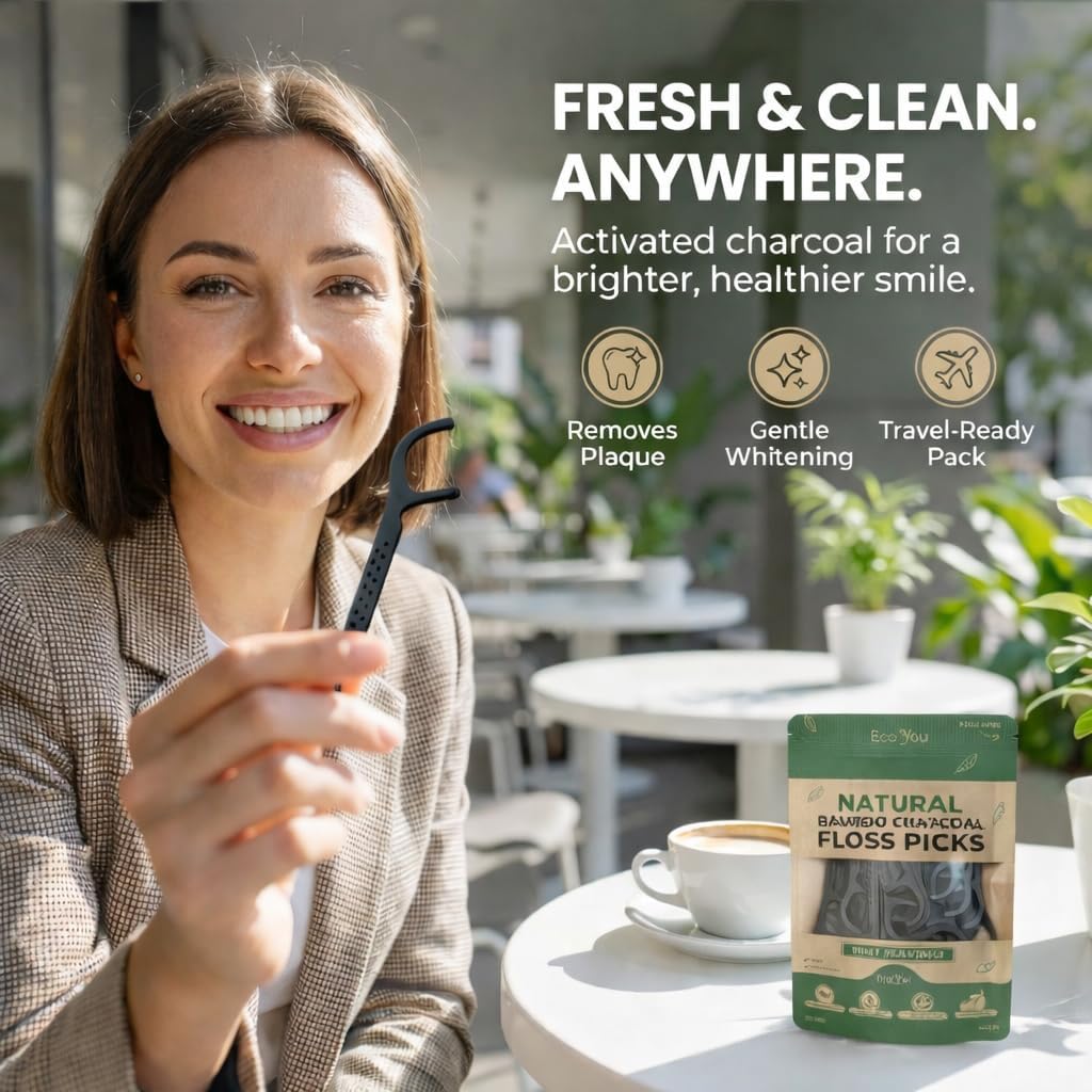 Biodegradable Floss Picks | 100 Count (2 Pack) | Mint Flavor, Candelilla Wax | Sustainable & Reusable | Vegan & Cruelty-Free | Bamboo Floss Picks, Bamboo Toothpicks
