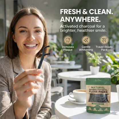Biodegradable Floss Picks | 100 Count (2 Pack) | Mint Flavor, Candelilla Wax | Sustainable & Reusable | Vegan & Cruelty-Free | Bamboo Floss Picks, Bamboo Toothpicks