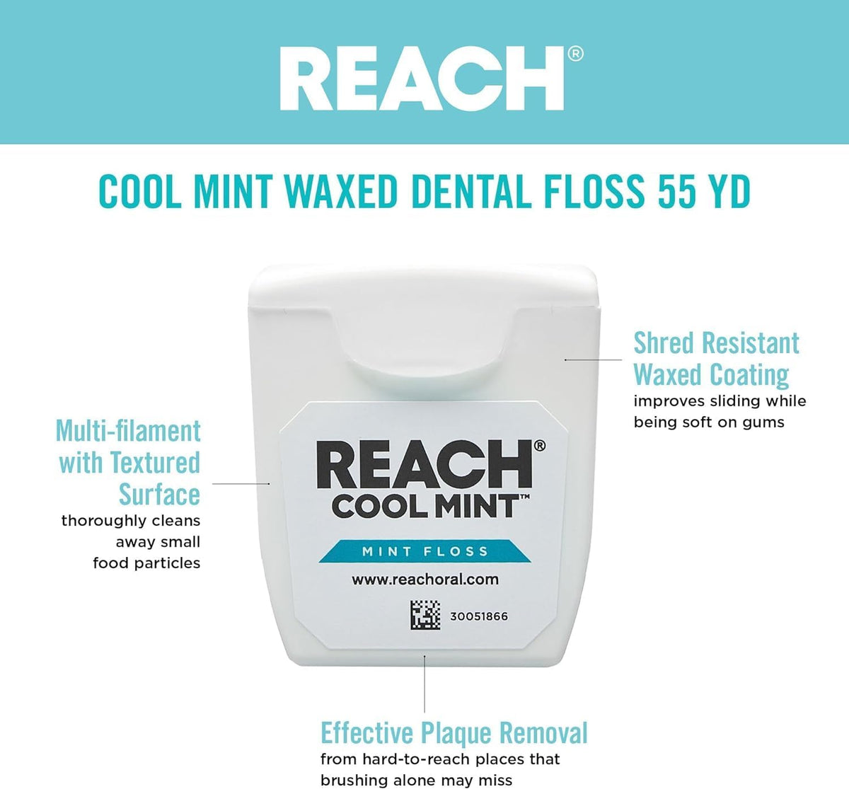 REACH Dental Floss, Cool Mint, 6 Count