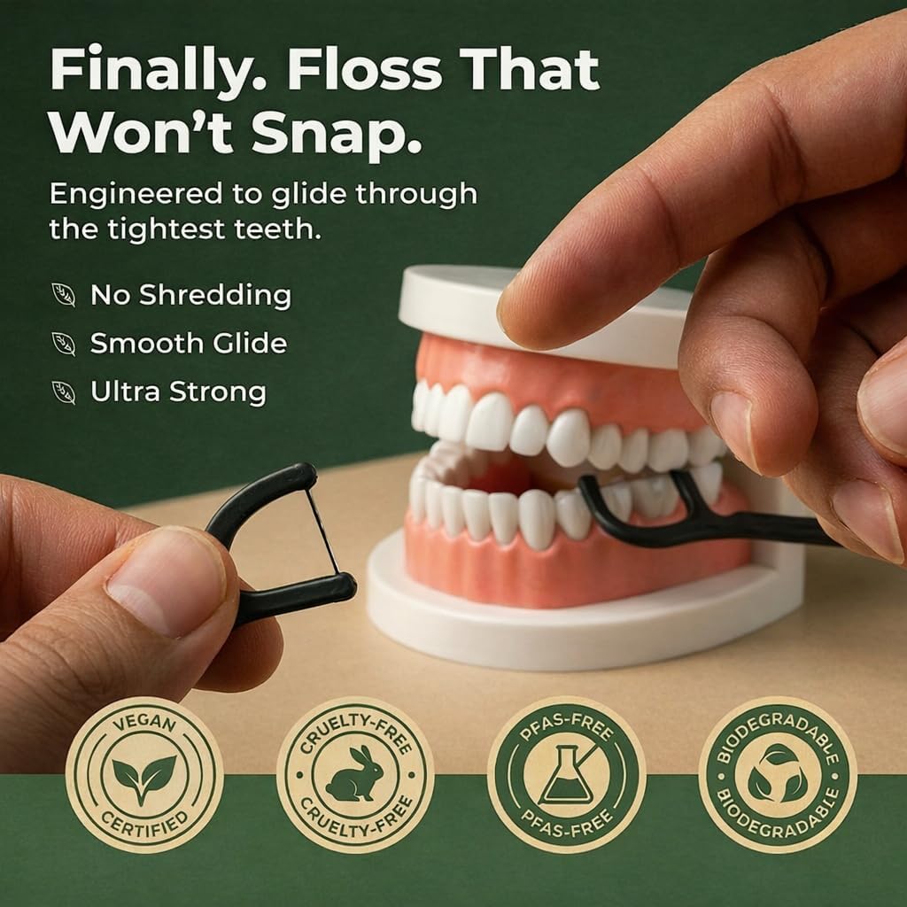 Biodegradable Floss Picks | 100 Count (2 Pack) | Mint Flavor, Candelilla Wax | Sustainable & Reusable | Vegan & Cruelty-Free | Bamboo Floss Picks, Bamboo Toothpicks