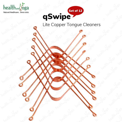 HealthAndYoga™ qSwipe Lite Copper Tongue Cleaners (Pack of 12) – Prevents Bad breath, Improves taste- Flexible, Curved ends provide good grip – Complete Oral Care/Hygiene for Travel/Office/Home