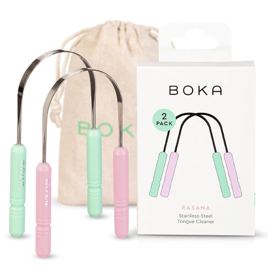 Boka Stainless Steel Tongue Scraper Green & Pink 2Pack