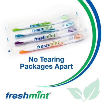 FRESHMINT Individually Wrapped Bulk Premium Toothbrushes (100 Pack), Oversized Easy Grip Handle, Soft Multi Color Nylon Bristles Perfect for Travel, Hotel, Donation. Toothpaste Sold Separately.