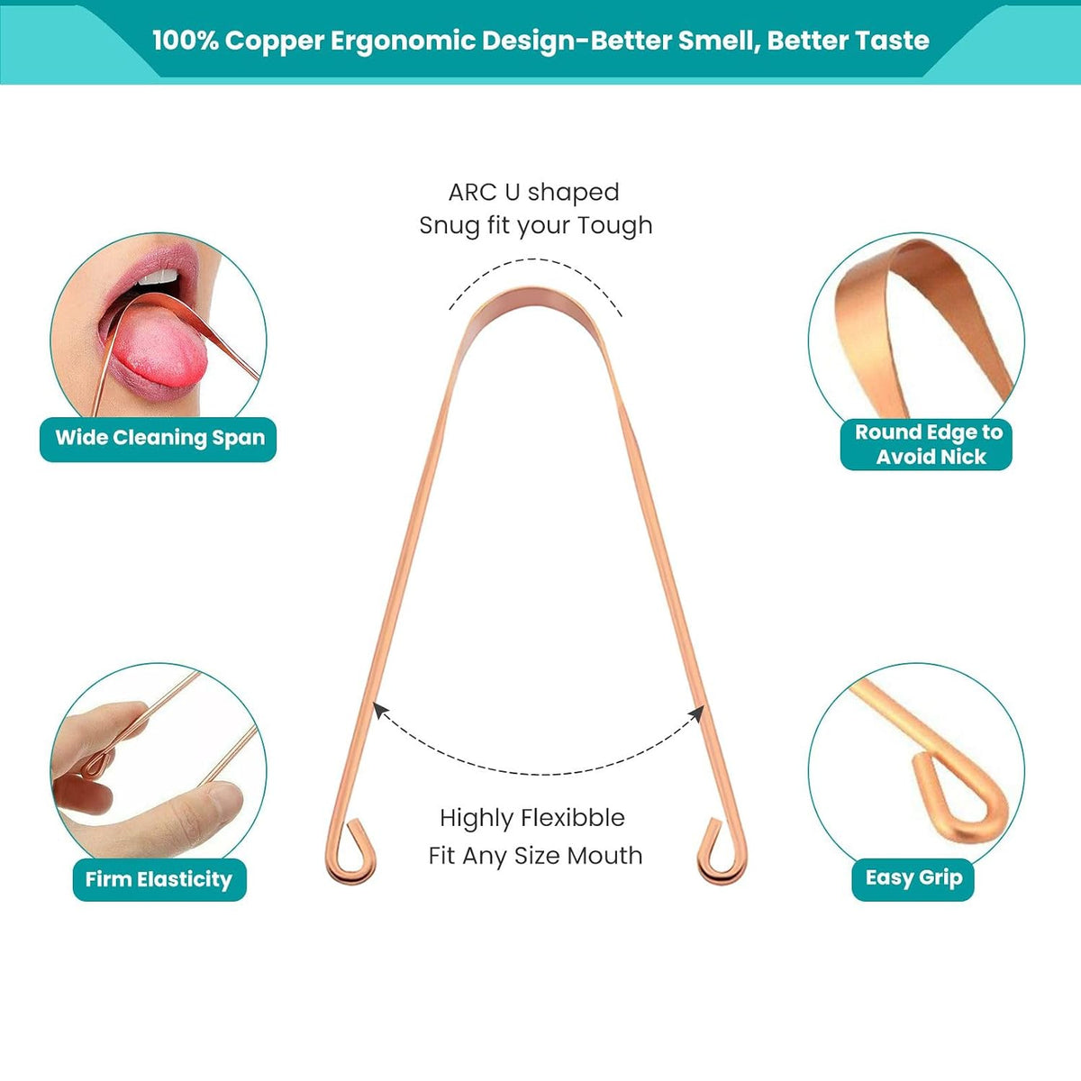2Pcs Copper Tongue Scraper, Tongue Cleaner Set for Adults Kids, Stainless steel Wide Double Blades Oral Tongue Brush Cleaning Scrapping Sweeper for Fresh Breath and Mouth Hygiene Care with Travel Bag