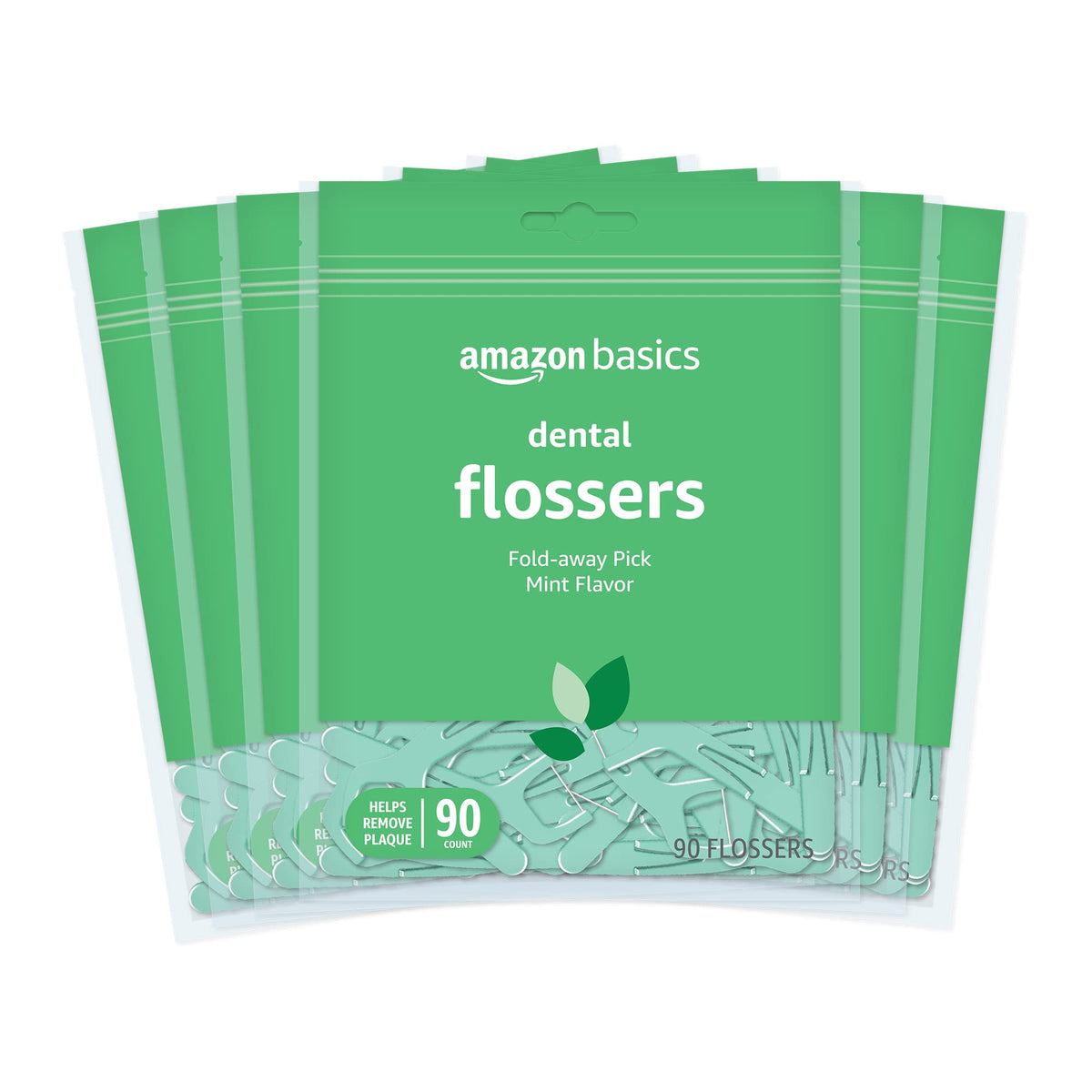 Amazon Basics Mint Dental Flossers, Shred Resistant, Slides Easily Between Teeth, with Fold-Away Pick, 90 Count, 1-Pack (Previously Solimo)