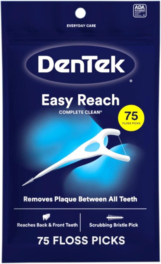 Dentek Floss Picks, Easy Reach for Complete Clean, 75 Count, Pack of 3