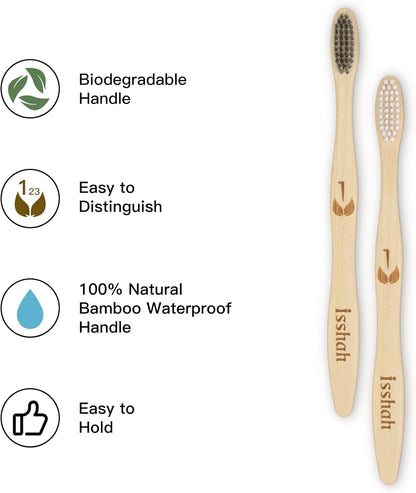 Isshah Biodegradable Bamboo Charcoal Toothbrush - 12 Pack - FSC Certified