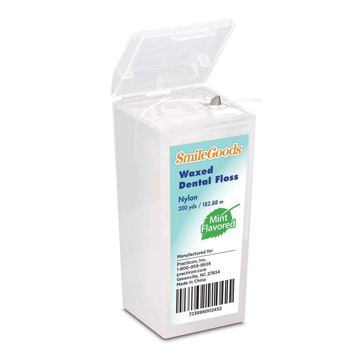 Practicon SmileGoods Unwaxed 200 Yard Dental Floss, Shred Resistant Nylon, Noncoated, Wax Less, Wax Free Floss, 1 Pack