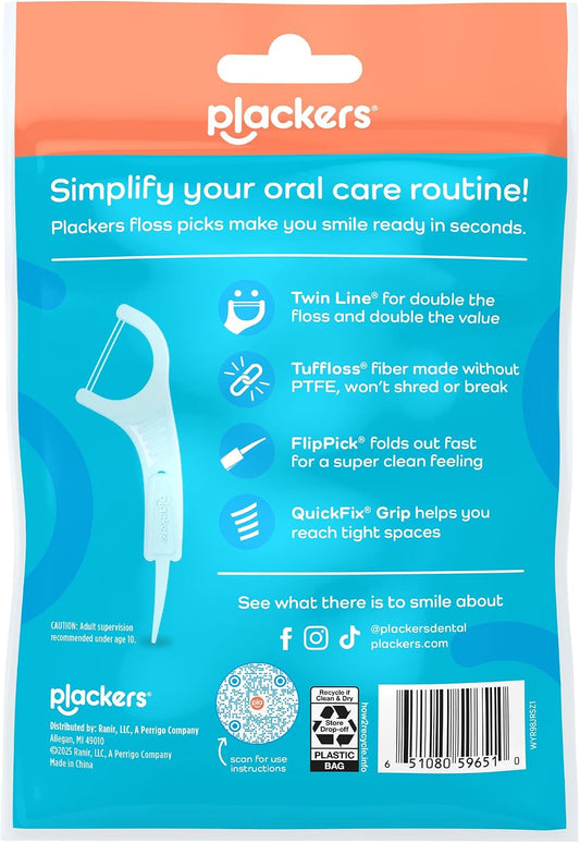 Plackers Twin Line Floss Picks, Intense Mint, 75 Count