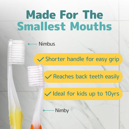 NIMBUS NIMBY Kid's Extra Soft Toothbrushes for Sensitive Teeth and Receding Gums, Periodontist Design Plaque Remover Travel Toothbrush, Individually Wrapped (4 Pack, Colors May Vary)