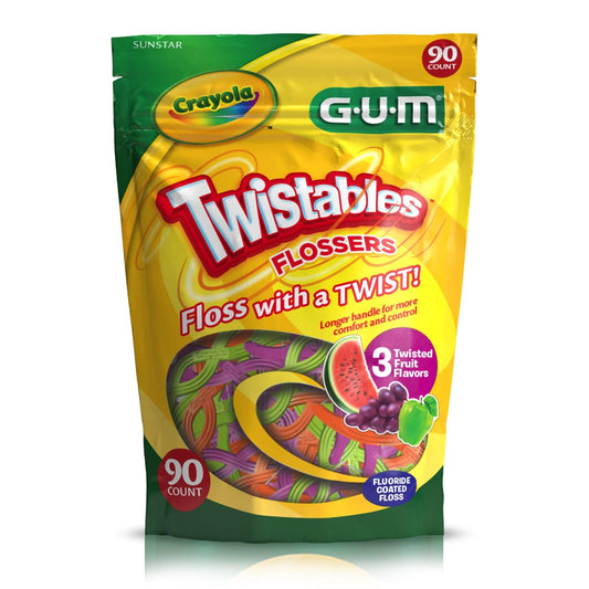 GUM Crayola Twistables Kids Floss Pick with Fluoride, 90 Count (4 Pack)