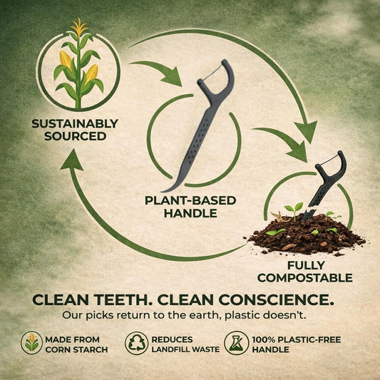 Biodegradable Floss Picks | 100 Count (2 Pack) | Mint Flavor, Candelilla Wax | Sustainable & Reusable | Vegan & Cruelty-Free | Bamboo Floss Picks, Bamboo Toothpicks