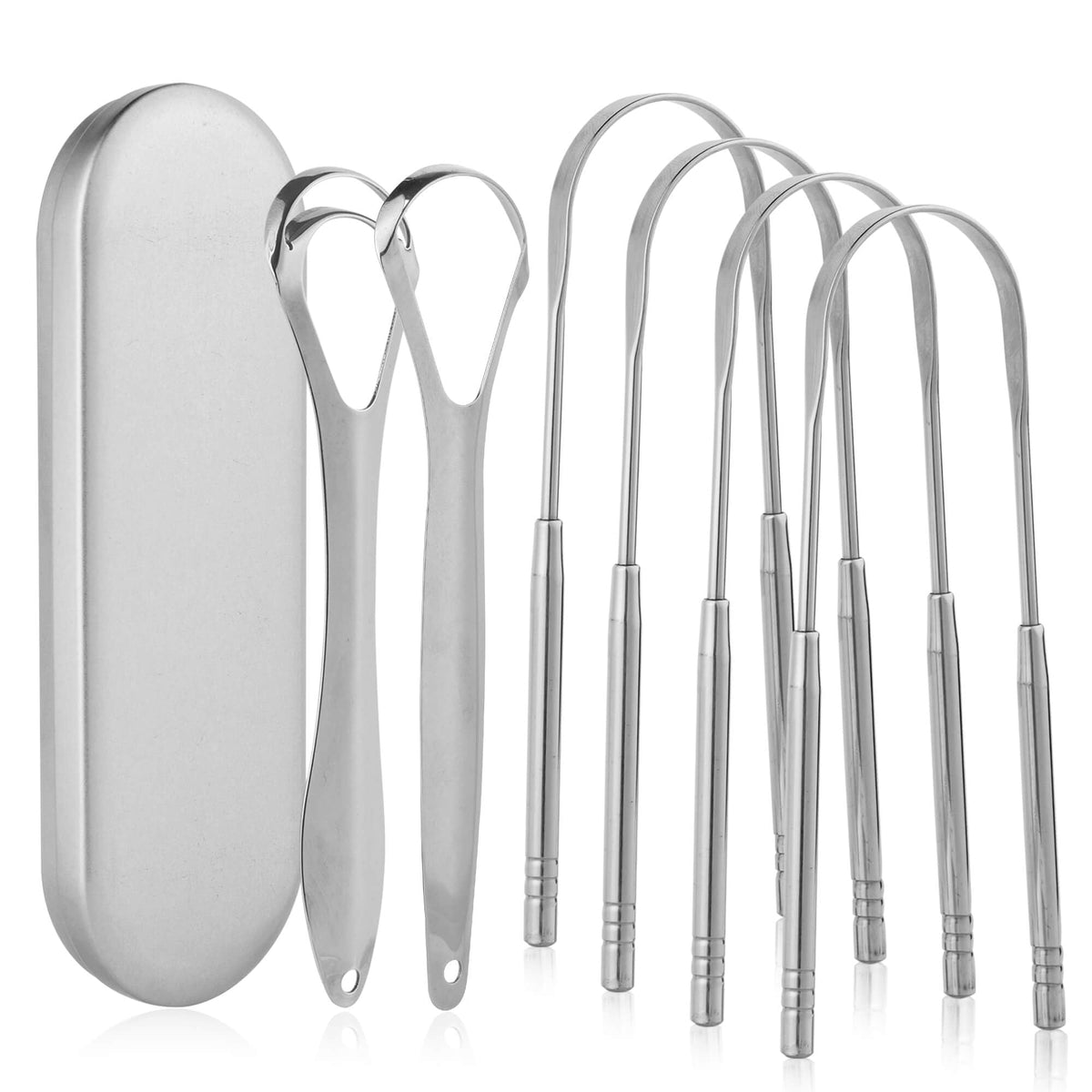 6 Pack Tongue Scraper for Adults - Reusable & Easy to Clean Tongue Scrubber with Travel Case - Medical-Grade 100% Stainless Steel Tongue Cleaner for Fresh Breath & Oral Care & Hygiene